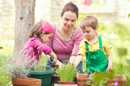 Garden maintenance team handling service payment and invoicing